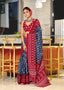 KIMORA TREE MOTIFS BAGRU BLOCK PRINT MULMUL COTTON STEEL GREY SAREE