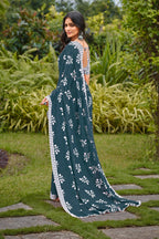 LEELAWANTHI SOFT PURE COTTON BAGRU PRINT BLUE SAREE