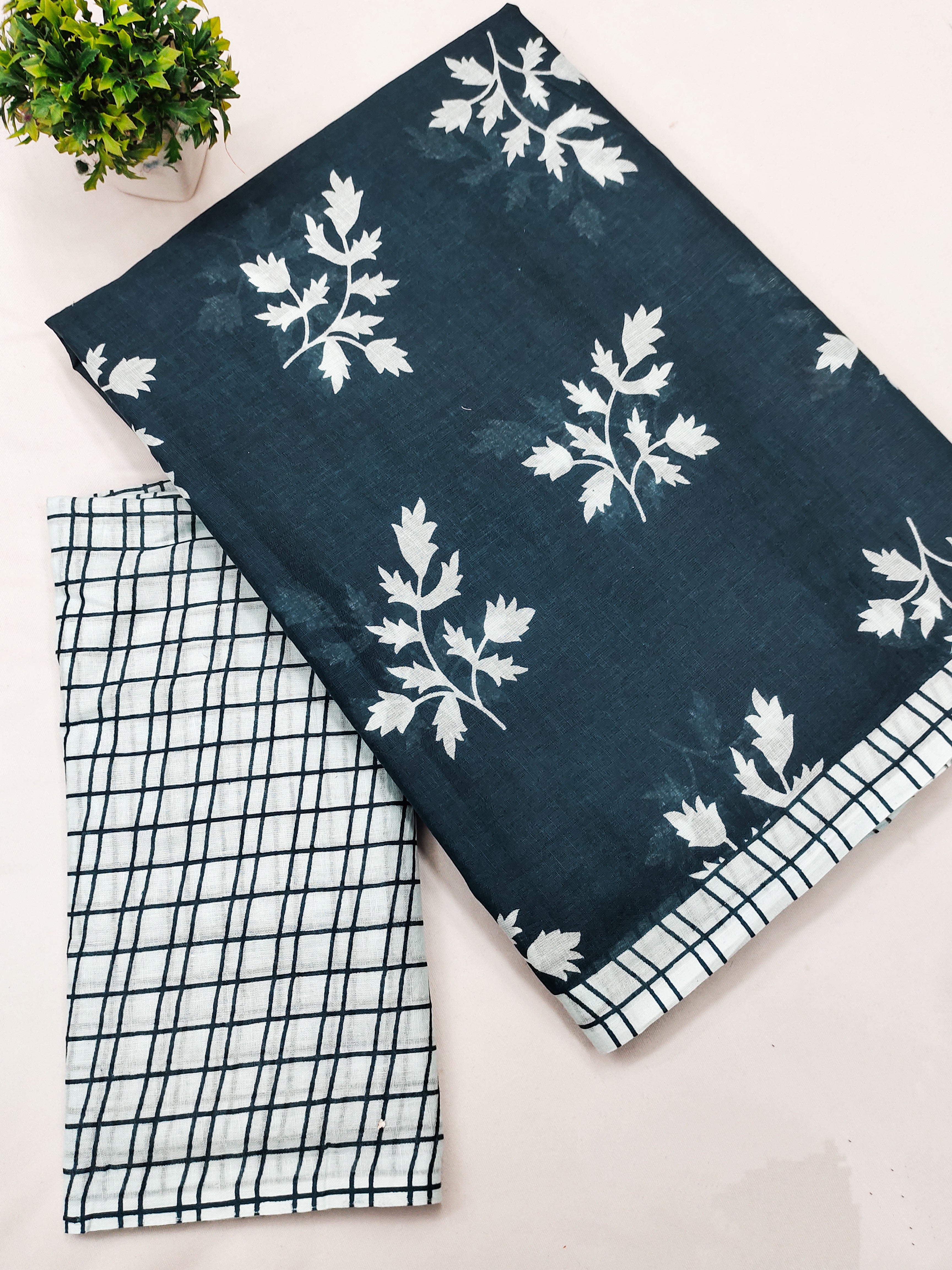 LEELAWANTHI SOFT PURE COTTON BAGRU PRINT BLUE SAREE