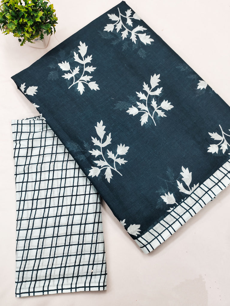 LEELAWANTHI SOFT PURE COTTON BAGRU PRINT BLUE SAREE
