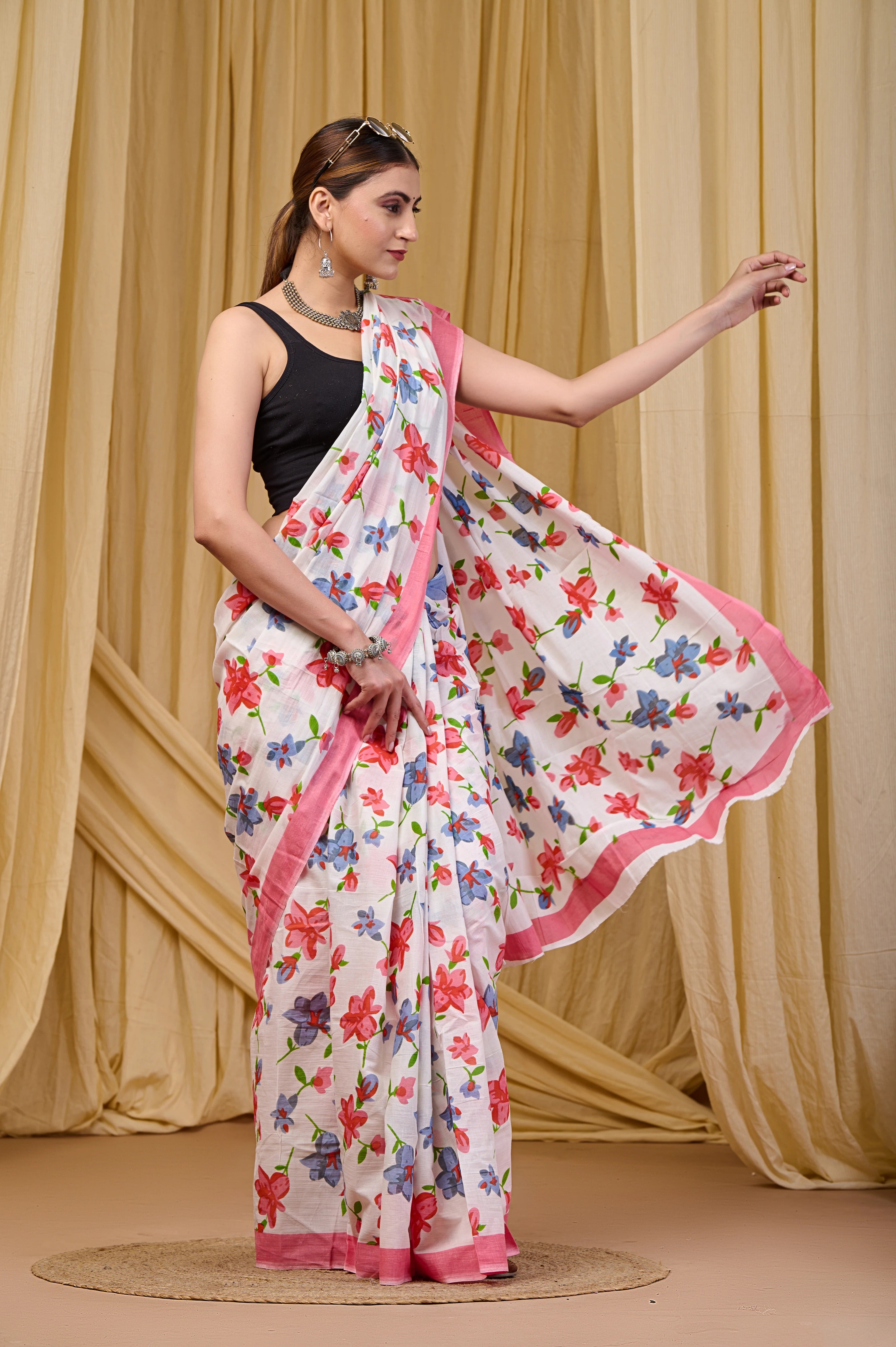 LOTUS SOFT PURE COTTON BAGRU FLOWER PRINT MULTICOLOR SAREE