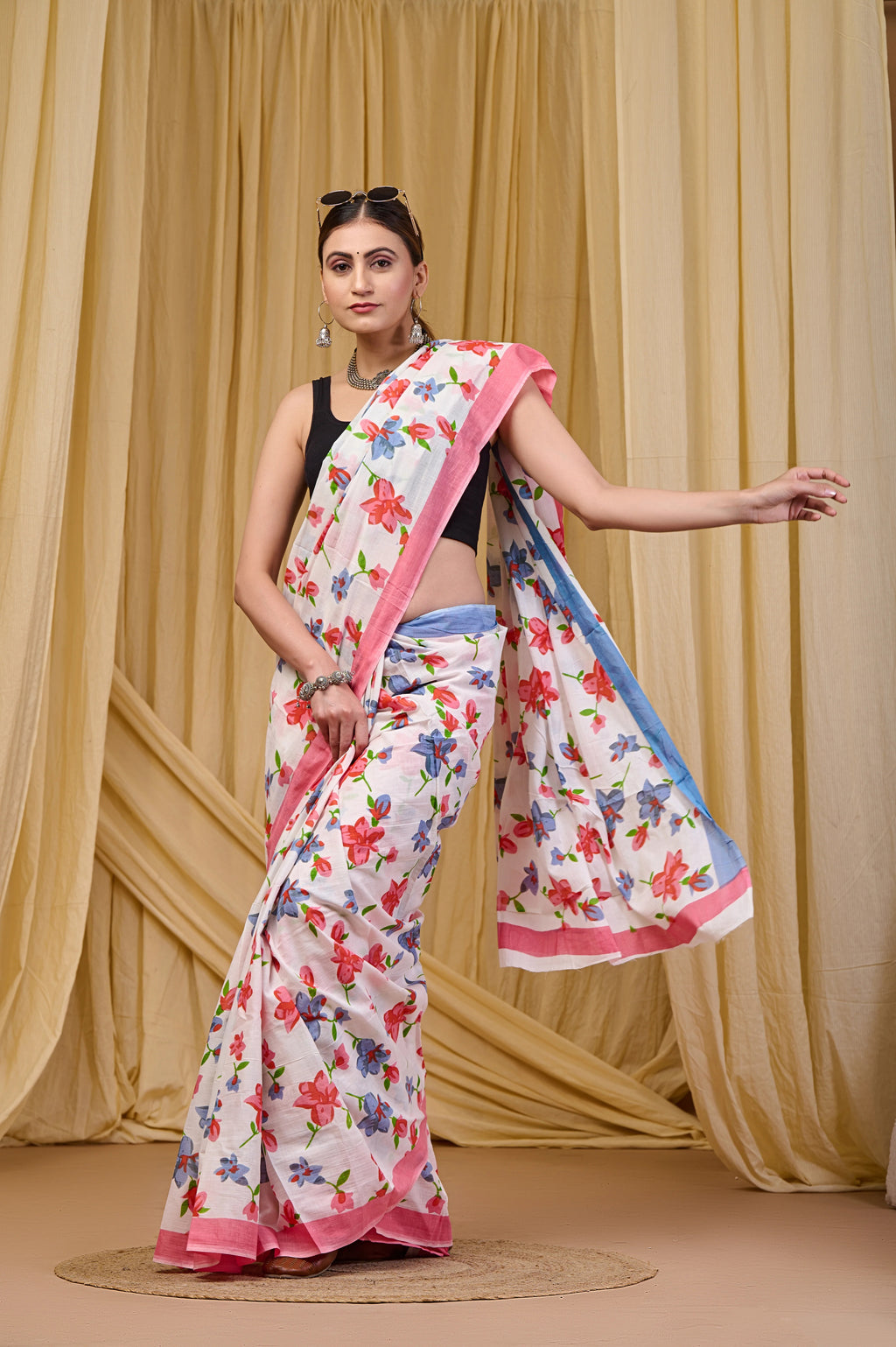 LOTUS SOFT PURE COTTON BAGRU FLOWER PRINT MULTICOLOR SAREE