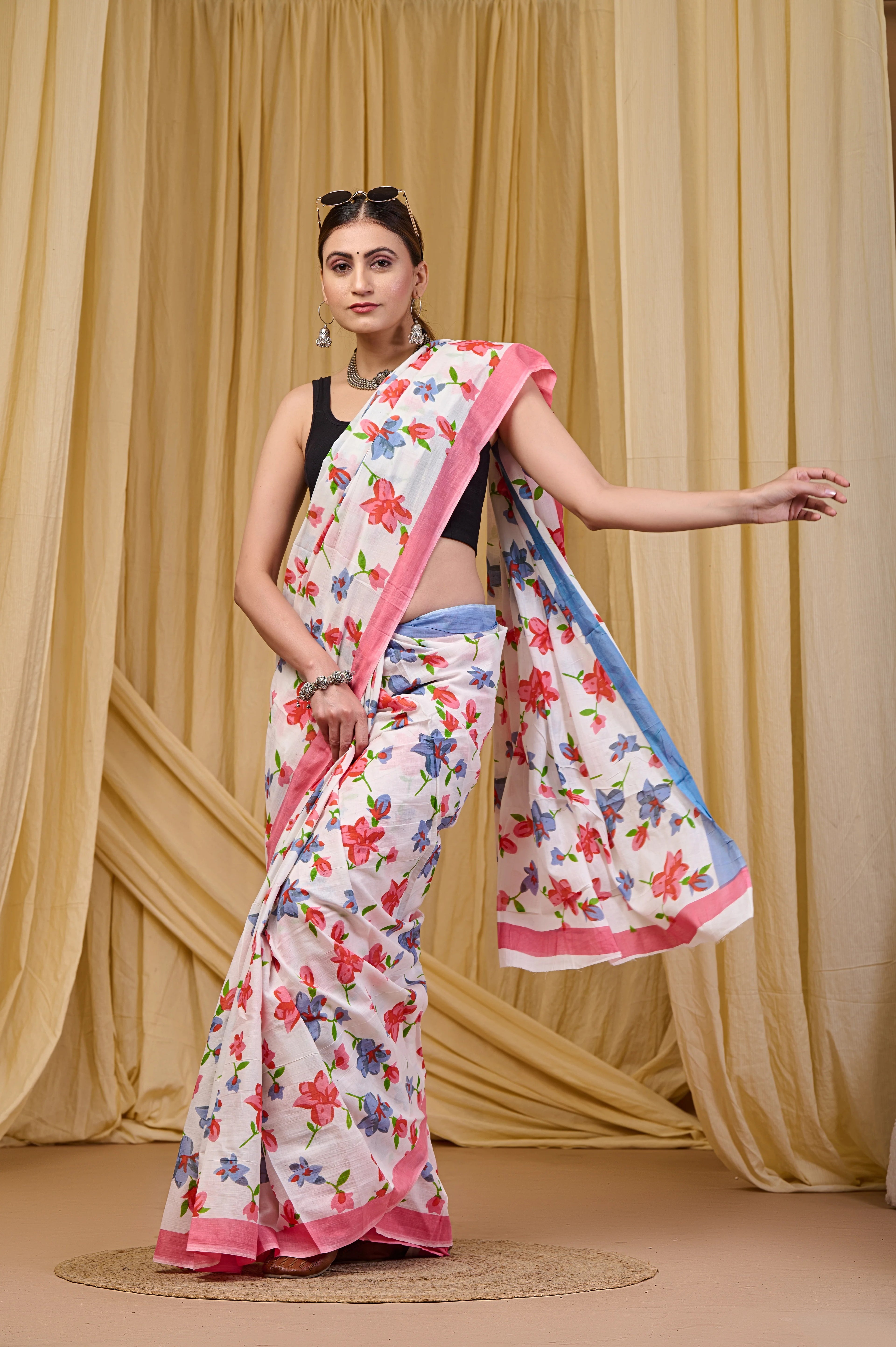 LOTUS SOFT PURE COTTON BAGRU FLOWER PRINT MULTICOLOR SAREE