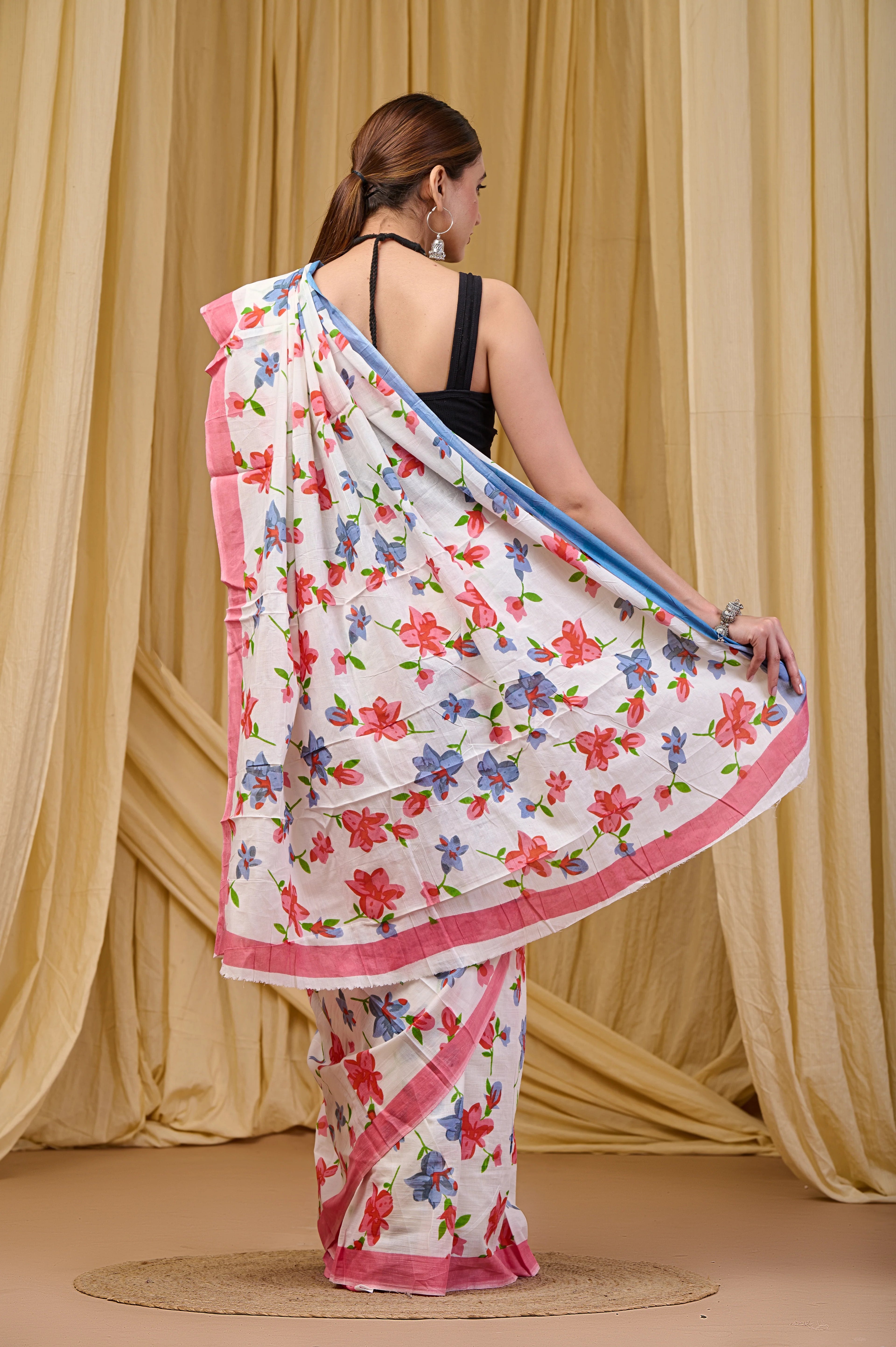 LOTUS SOFT PURE COTTON BAGRU FLOWER PRINT MULTICOLOR SAREE