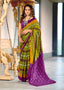MADHUBALA PURE MULMUL COTTON IKKAT HAND BLOCK PRINT GREEN SAREE