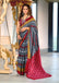 MADHUBALA PURE MULMUL COTTON IKKAT HAND BLOCK PRINT GREY SAREE