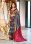 MADHUBALA PURE MULMUL COTTON IKKAT HAND BLOCK PRINT GREY SAREE