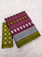 MADHUBALA PURE MULMUL COTTON IKKAT HAND BLOCK PRINT MAROON SAREE