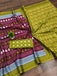 MADHUBALA PURE MULMUL COTTON IKKAT HAND BLOCK PRINT MAROON SAREE