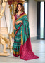 MADHUBALA PURE MULMUL COTTON IKKAT HAND BLOCK PRINT TEAL BLUE SAREE