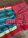 MADHUBALA PURE MULMUL COTTON IKKAT HAND BLOCK PRINT TEAL BLUE SAREE