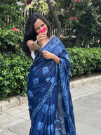 MADHURI SOFT PURE COTTON FANCY PRINTED BLUE SAREE