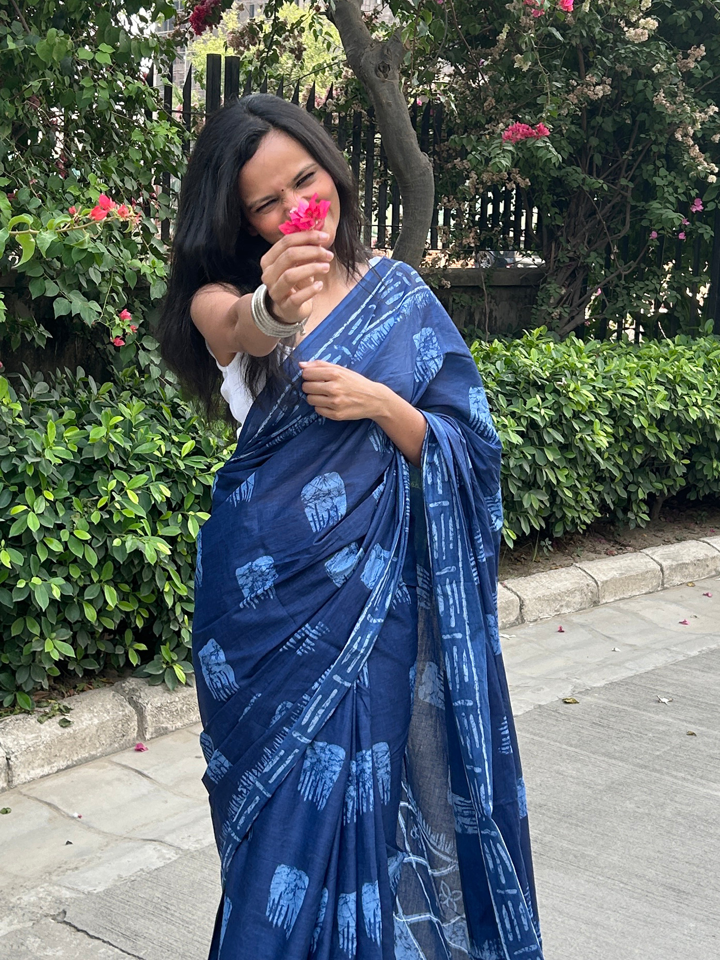 MADHURI SOFT PURE COTTON FANCY PRINTED BLUE SAREE