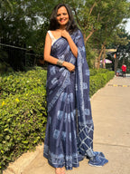 MADHURI SOFT PURE COTTON FANCY PRINTED BLUE SAREE