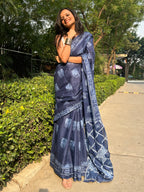 MADHURI SOFT PURE COTTON FANCY PRINTED BLUE SAREE