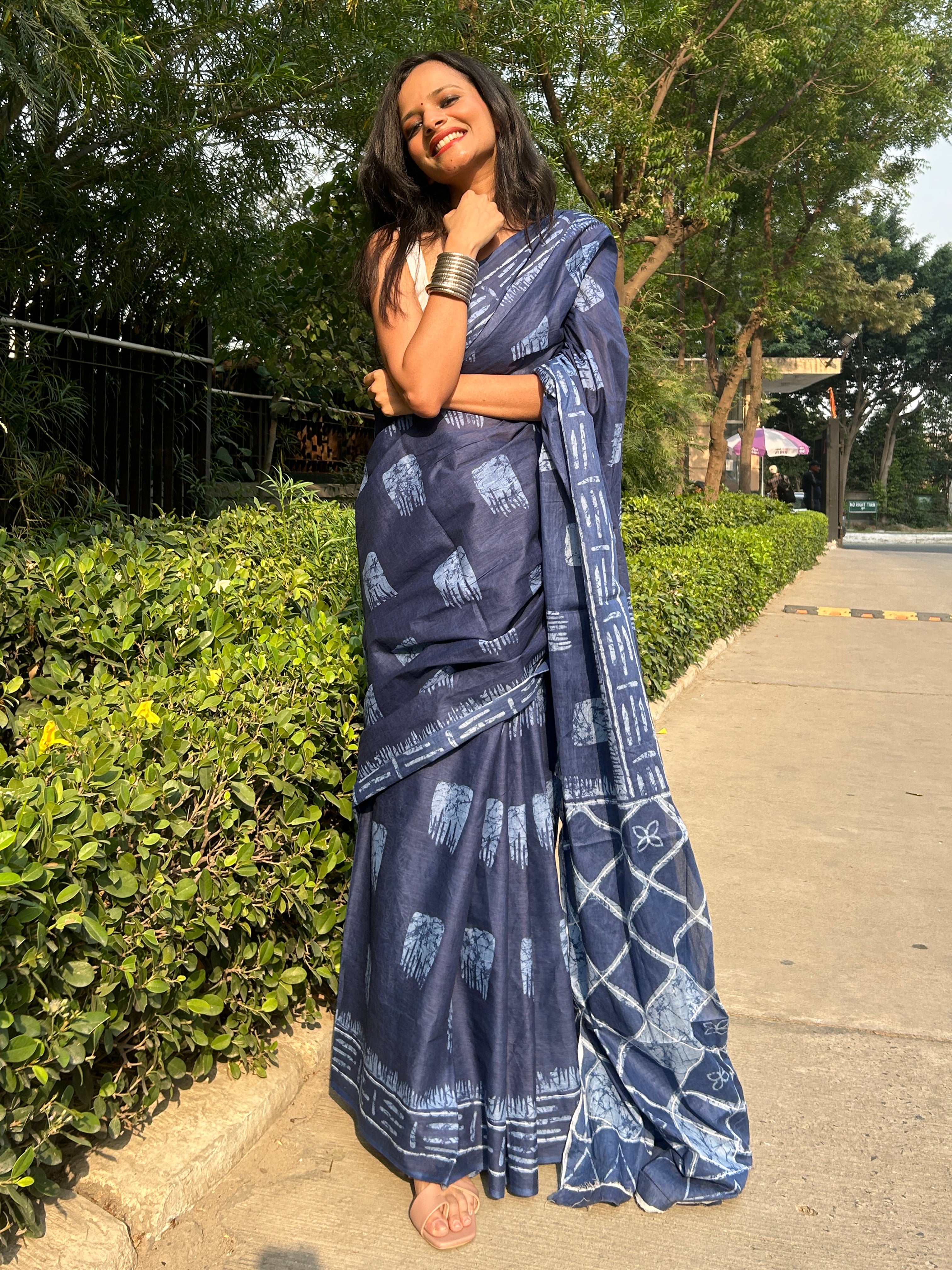 MADHURI SOFT PURE COTTON FANCY PRINTED BLUE SAREE