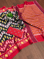 MAHARANI PURE MULMUL COTTON IKKAT PRINTD RED AND BLACK SAREE