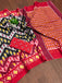 MAHARANI PURE MULMUL COTTON IKKAT PRINTD RED AND BLACK SAREE