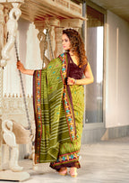 MALAVIKA PURE MULMUL COTTON IKKAT PRINTD GREEN SAREE