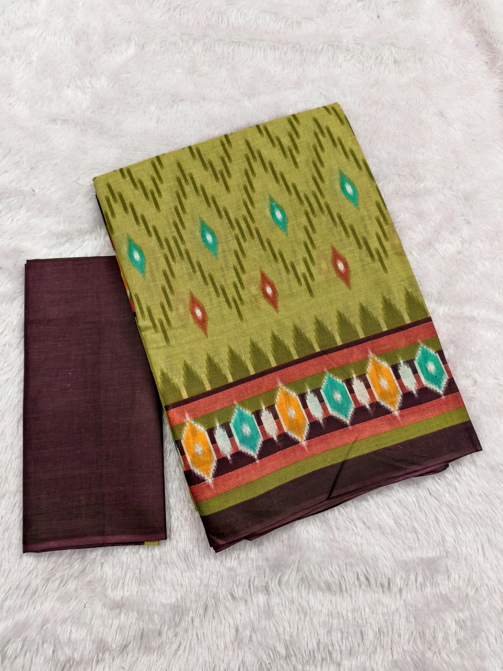 MALAVIKA PURE MULMUL COTTON IKKAT PRINTD GREEN SAREE