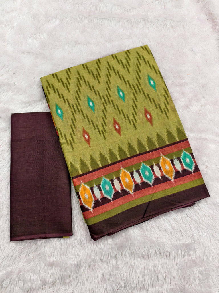 MALAVIKA PURE MULMUL COTTON IKKAT PRINTD GREEN SAREE