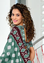 MALHARI IKKAT HAND PRINT MULMUL COTTON GREEN SAREE