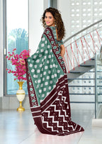 MALHARI IKKAT HAND PRINT MULMUL COTTON GREEN SAREE