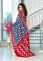 MALHARI IKKAT HAND PRINT MULMUL COTTON GREY SAREE