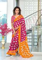 MALHARI IKKAT HAND PRINT MULMUL COTTON LIGHT PINK SAREE