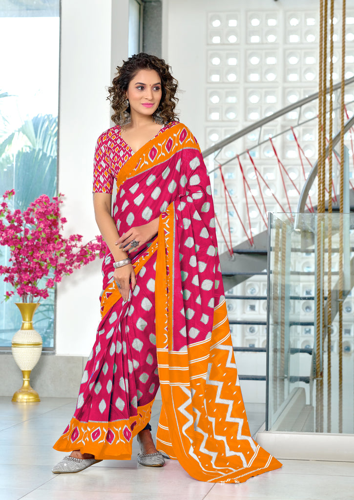 MALHARI IKKAT HAND PRINT MULMUL COTTON LIGHT PINK SAREE