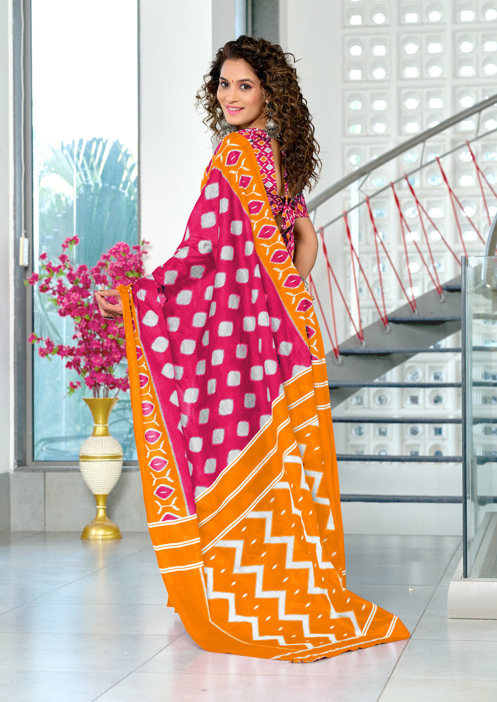 MALHARI IKKAT HAND PRINT MULMUL COTTON LIGHT PINK SAREE