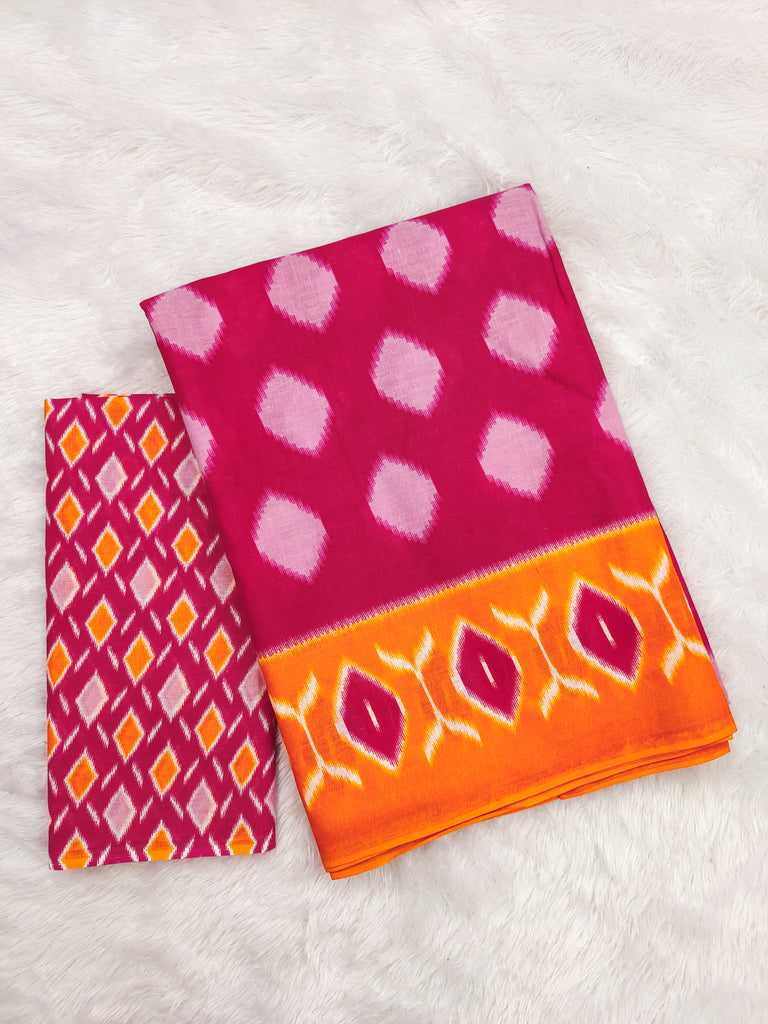 MALHARI IKKAT HAND PRINT MULMUL COTTON LIGHT PINK SAREE