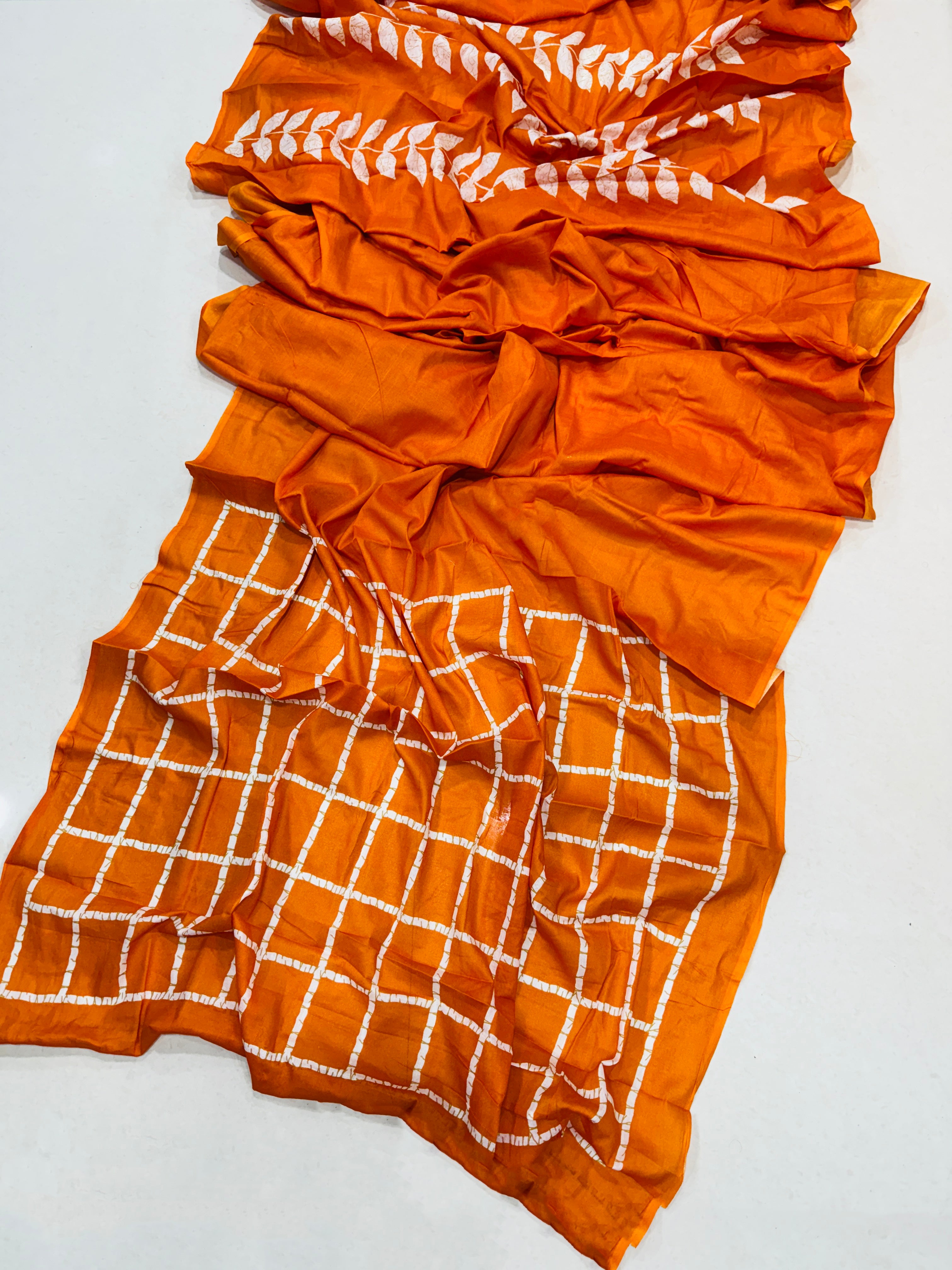 MANGLAM SOFT PURE COTTON HAF-HAF HAND BLOCK PRINT ORANGE SAREE