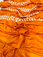MANGLAM SOFT PURE COTTON HAF-HAF HAND BLOCK PRINT ORANGE SAREE
