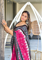 MAYTRI PURE MULMUL COTTON IKKAT  PRINTD LIGHT PINK SAREE