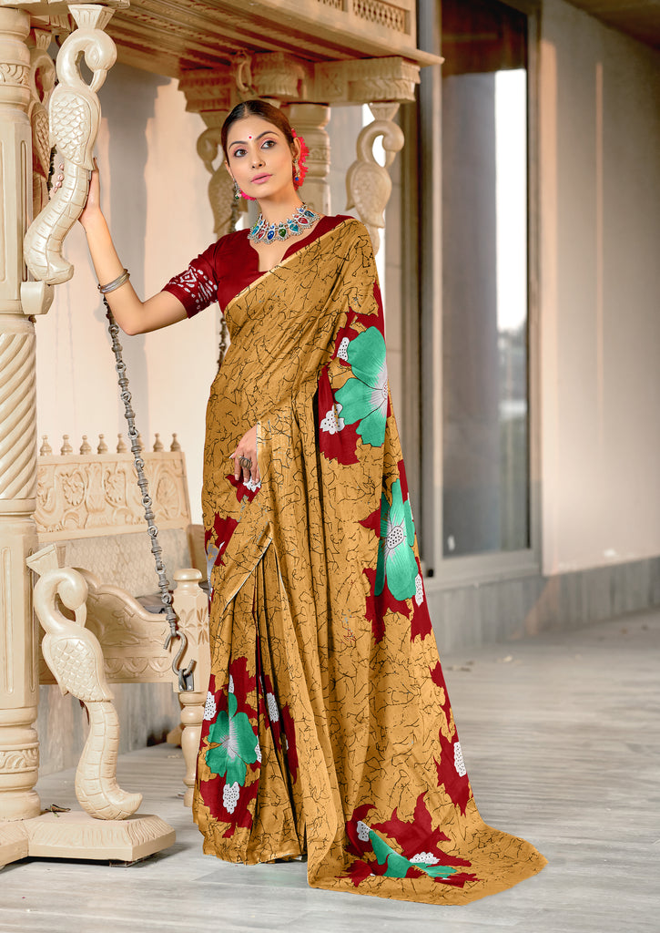 MEERI SOFT MULMUL COTTON AND COMFORT FABRIC GOLDEN SAREE