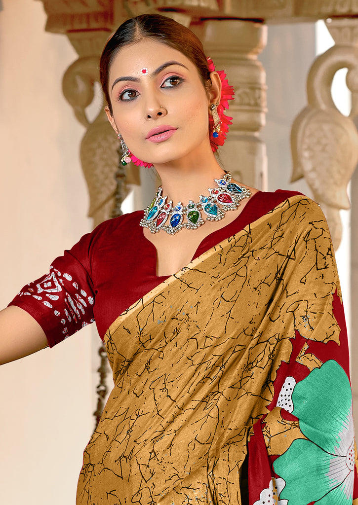 MEERI SOFT MULMUL COTTON AND COMFORT FABRIC GOLDEN SAREE