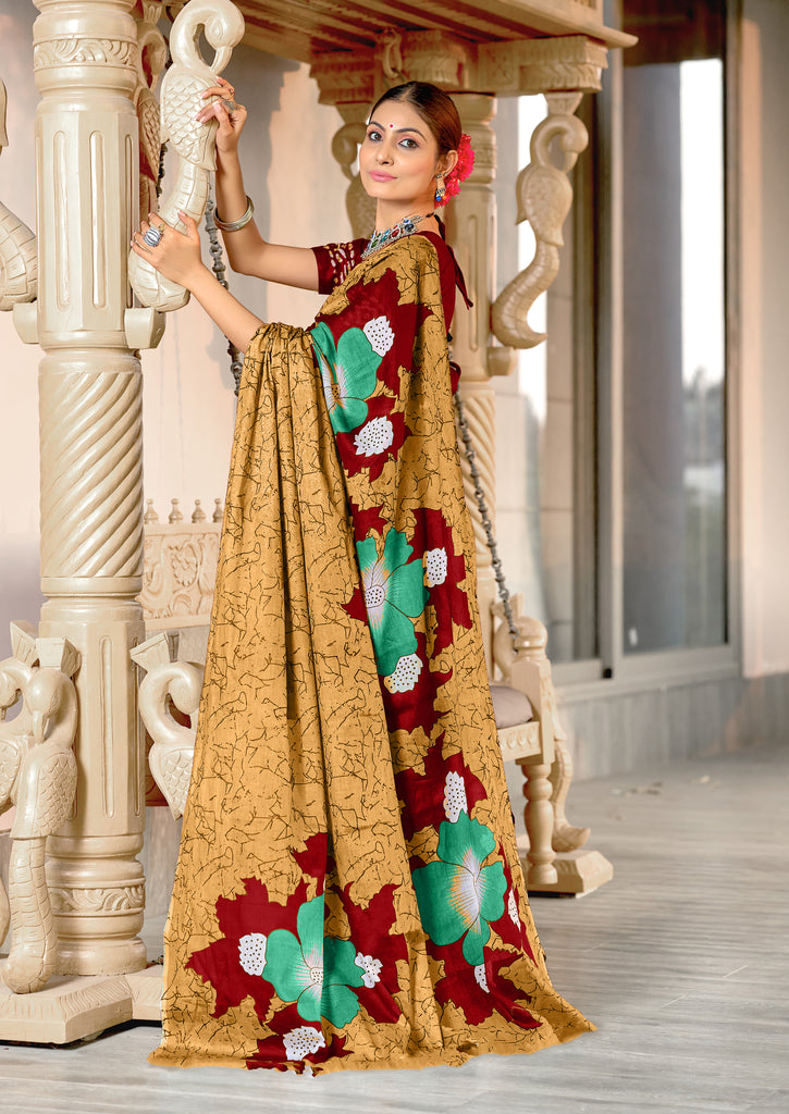 MEERI SOFT MULMUL COTTON AND COMFORT FABRIC GOLDEN SAREE