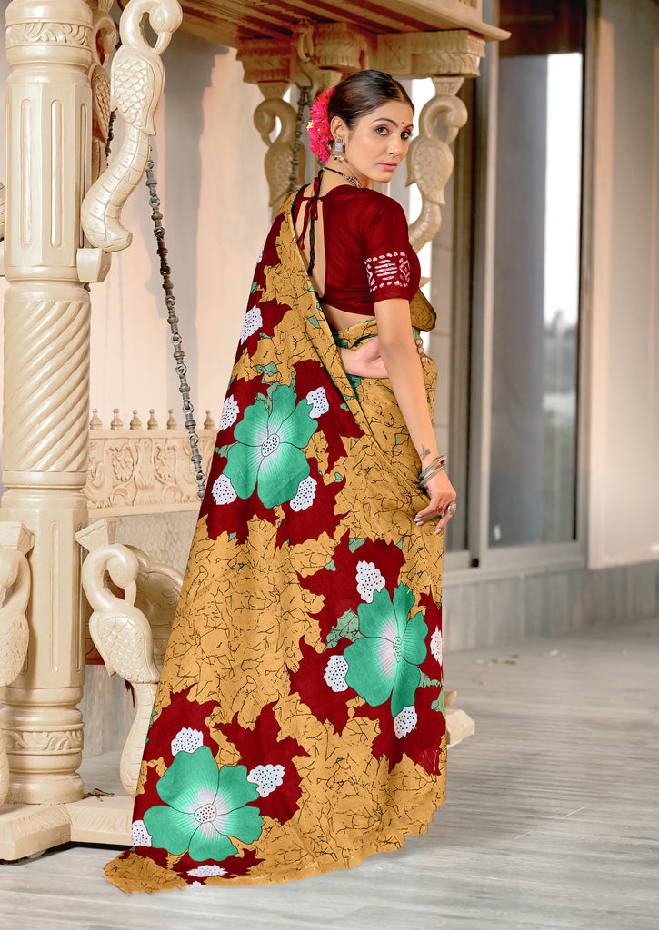 MEERI SOFT MULMUL COTTON AND COMFORT FABRIC GOLDEN SAREE