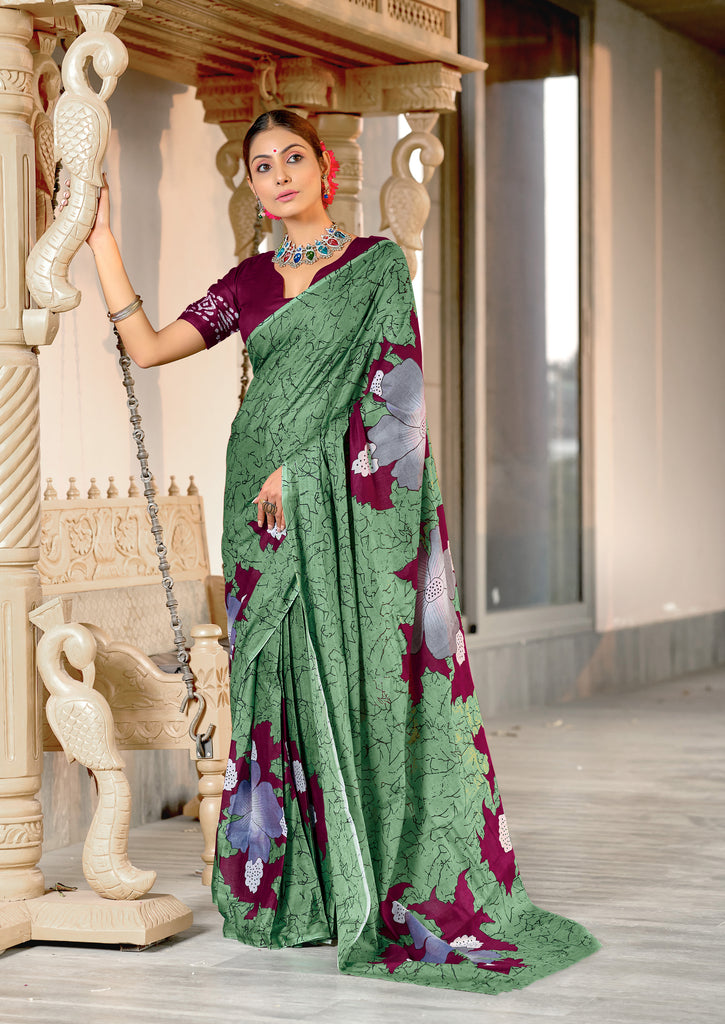 MEERI SOFT MULMUL COTTON AND COMFORT FABRIC GREEN SAREE