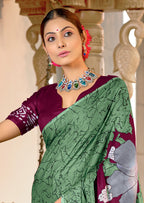 MEERI SOFT MULMUL COTTON AND COMFORT FABRIC GREEN SAREE