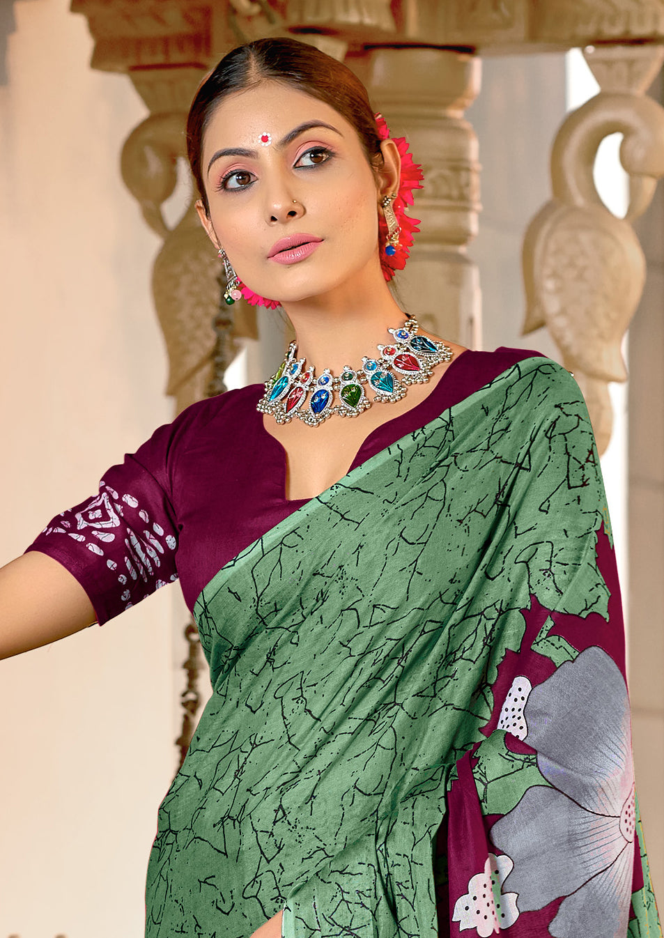 MEERI SOFT MULMUL COTTON AND COMFORT FABRIC GREEN SAREE