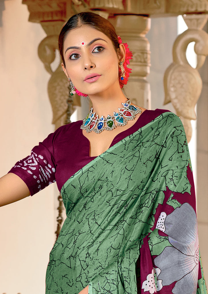 MEERI SOFT MULMUL COTTON AND COMFORT FABRIC GREEN SAREE