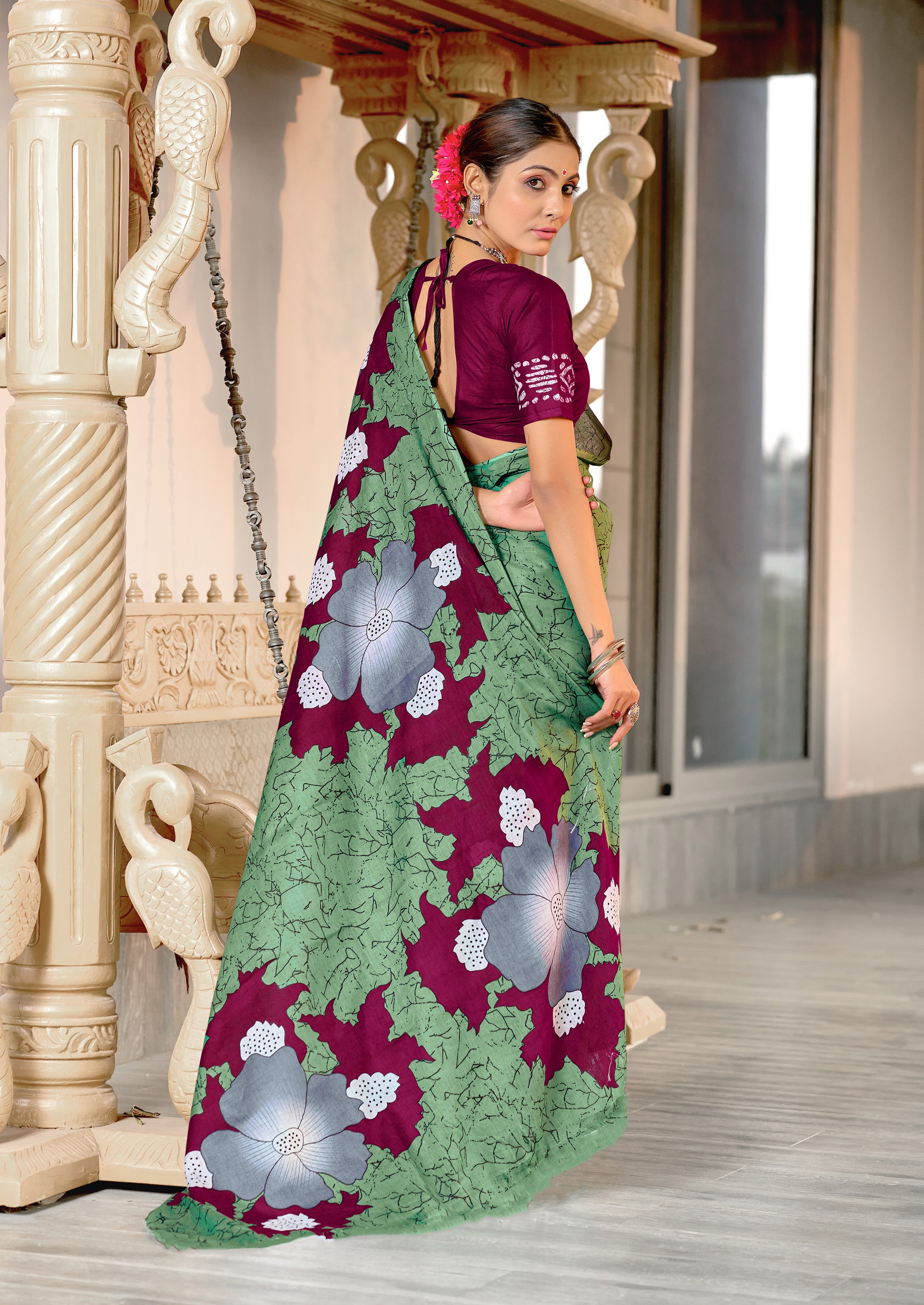 MEERI SOFT MULMUL COTTON AND COMFORT FABRIC GREEN SAREE