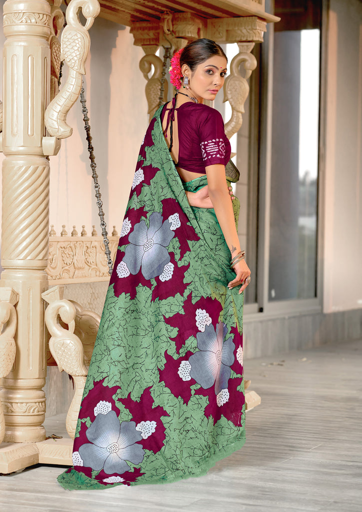 MEERI SOFT MULMUL COTTON AND COMFORT FABRIC GREEN SAREE