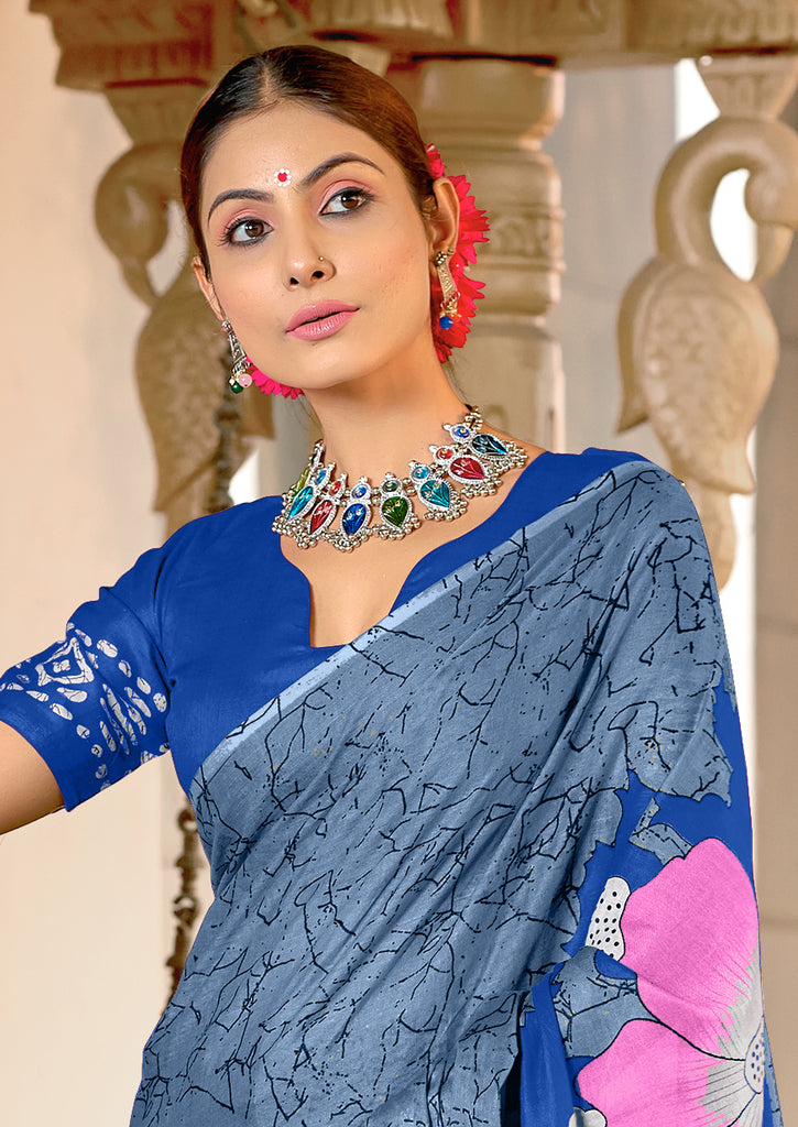 MEERI SOFT MULMUL COTTON AND COMFORT FABRIC LIGHT GREY SAREE