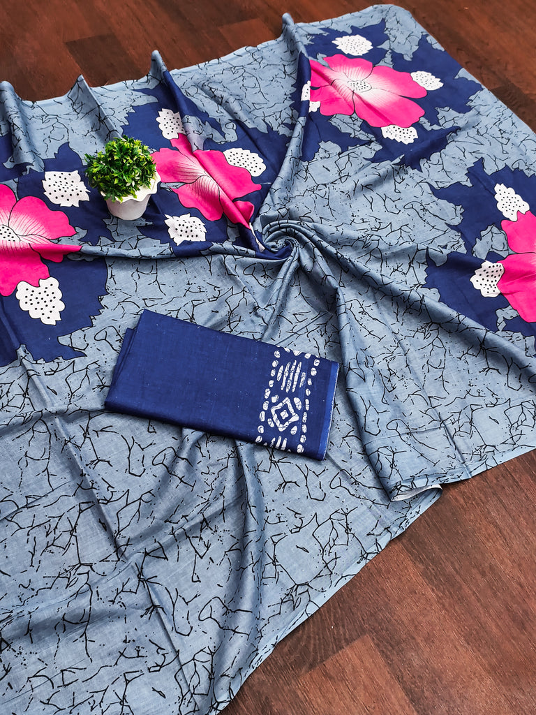 MEERI SOFT MULMUL COTTON AND COMFORT FABRIC LIGHT GREY SAREE