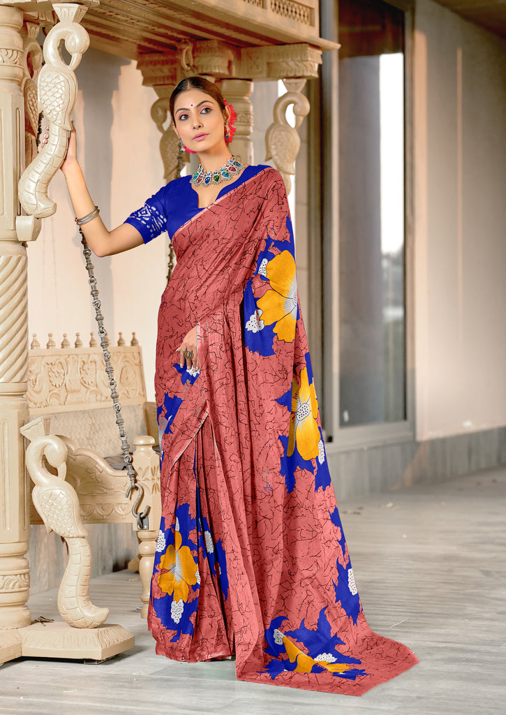 MEERI SOFT MULMUL COTTON AND COMFORT FABRIC PEACH SAREE