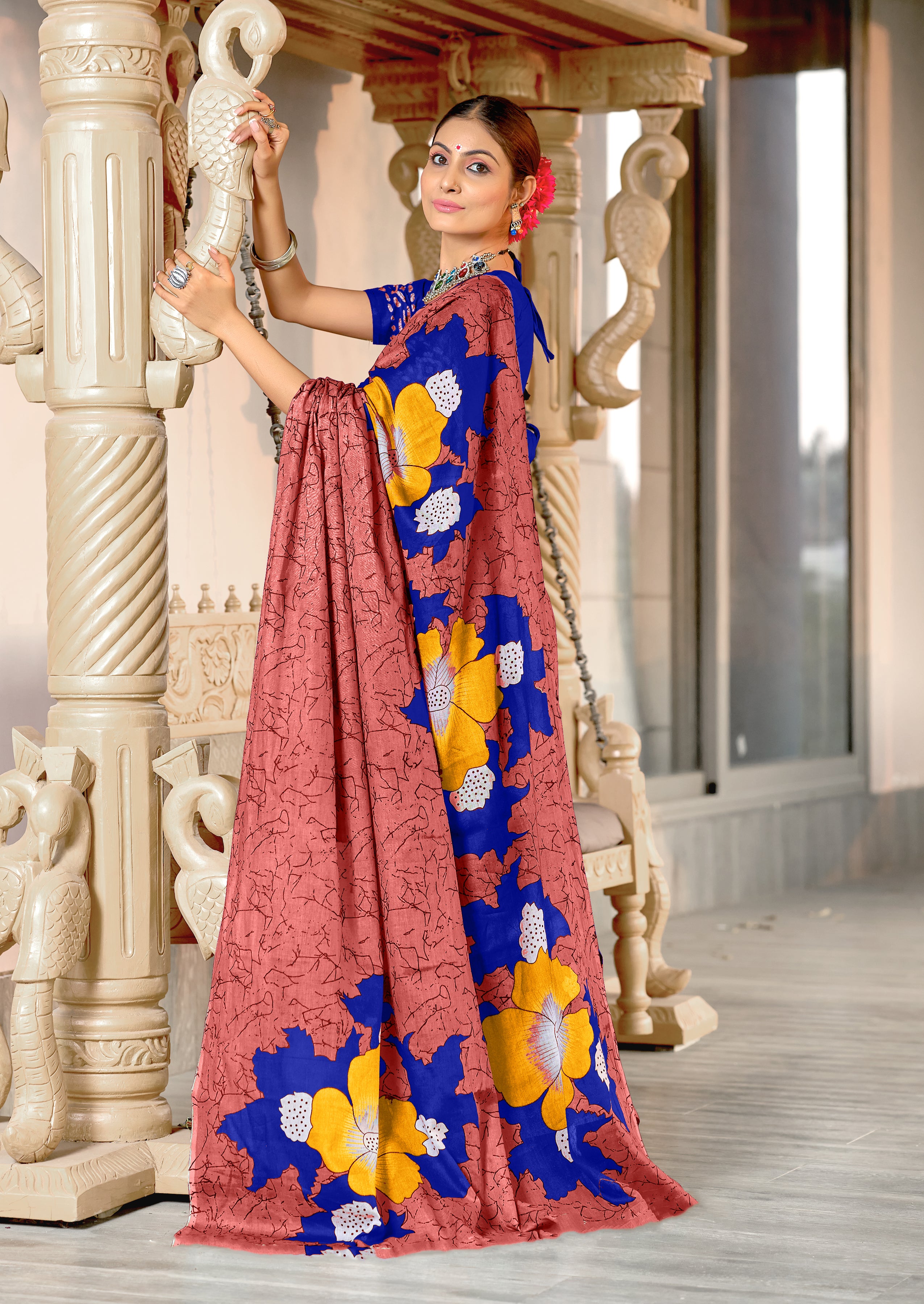 MEERI SOFT MULMUL COTTON AND COMFORT FABRIC PEACH SAREE