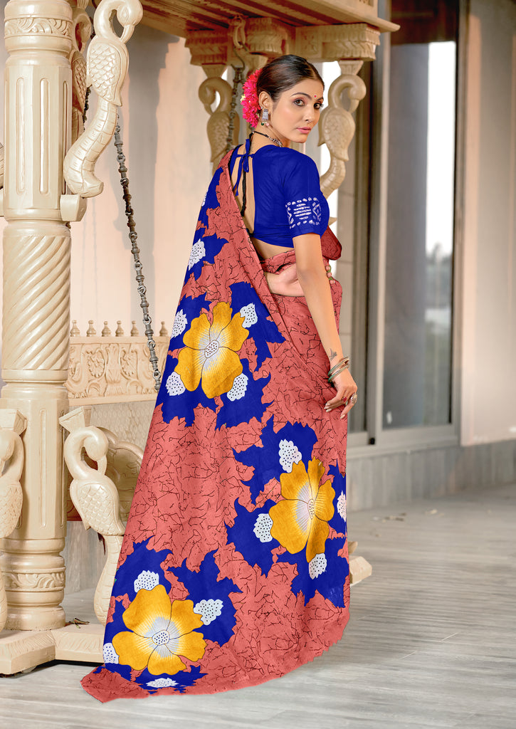 MEERI SOFT MULMUL COTTON AND COMFORT FABRIC PEACH SAREE